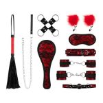 Lace & Leather Look - 8 Piece Bondage Set - Red - Figura 11