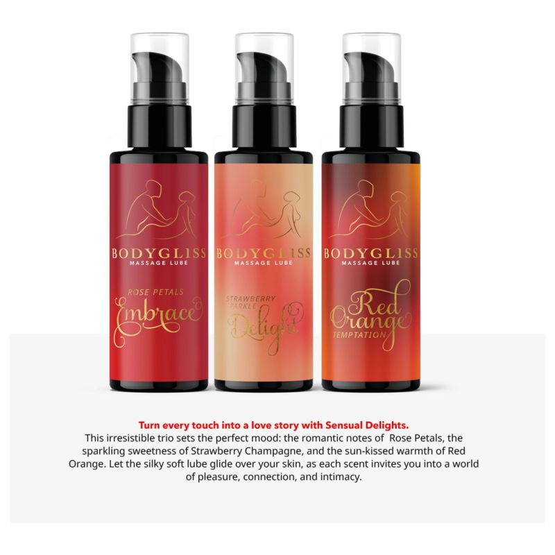 Lubrifikant dhe vaj masazhi BodyGliss Sensual Delight 3pc (2)